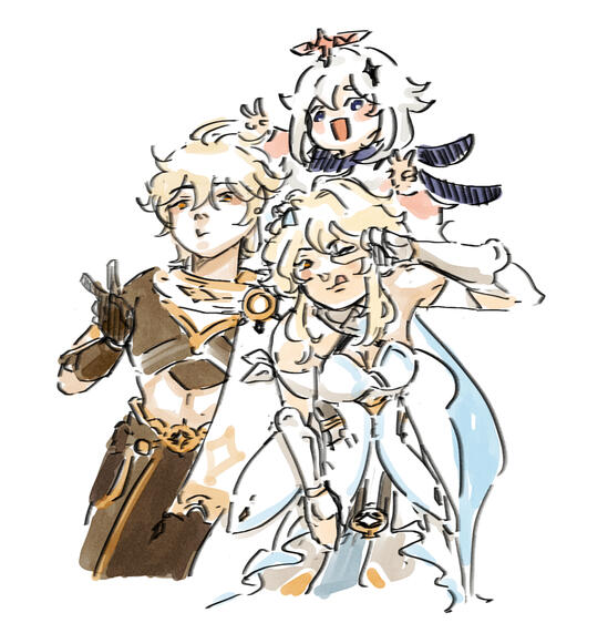 aether, lumine and paimon